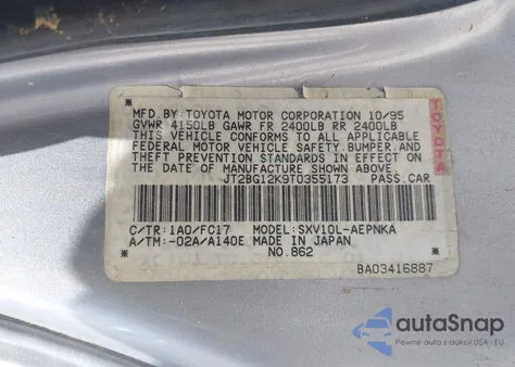 1996 Toyota Camry Dx/Le/Xle из США, поврежденный, VIN JT2BG12K9T0355173